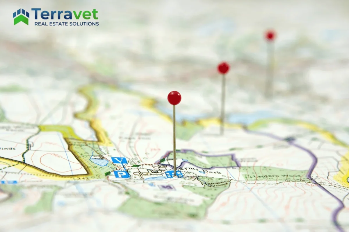 Location pin in map representing role of ideal location in veterinary real estate