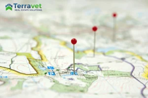 Location pin in map representing role of ideal location in veterinary real estate
