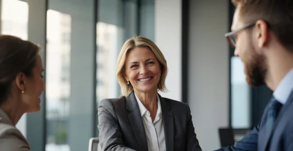 Professional woman smiling in business meeting