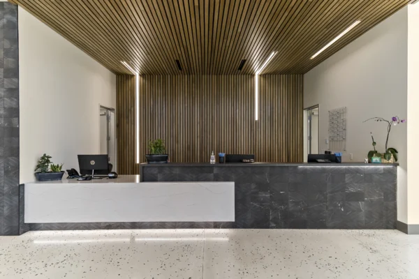 Terramed Oakdale Clinic Reception with modern wood panelling